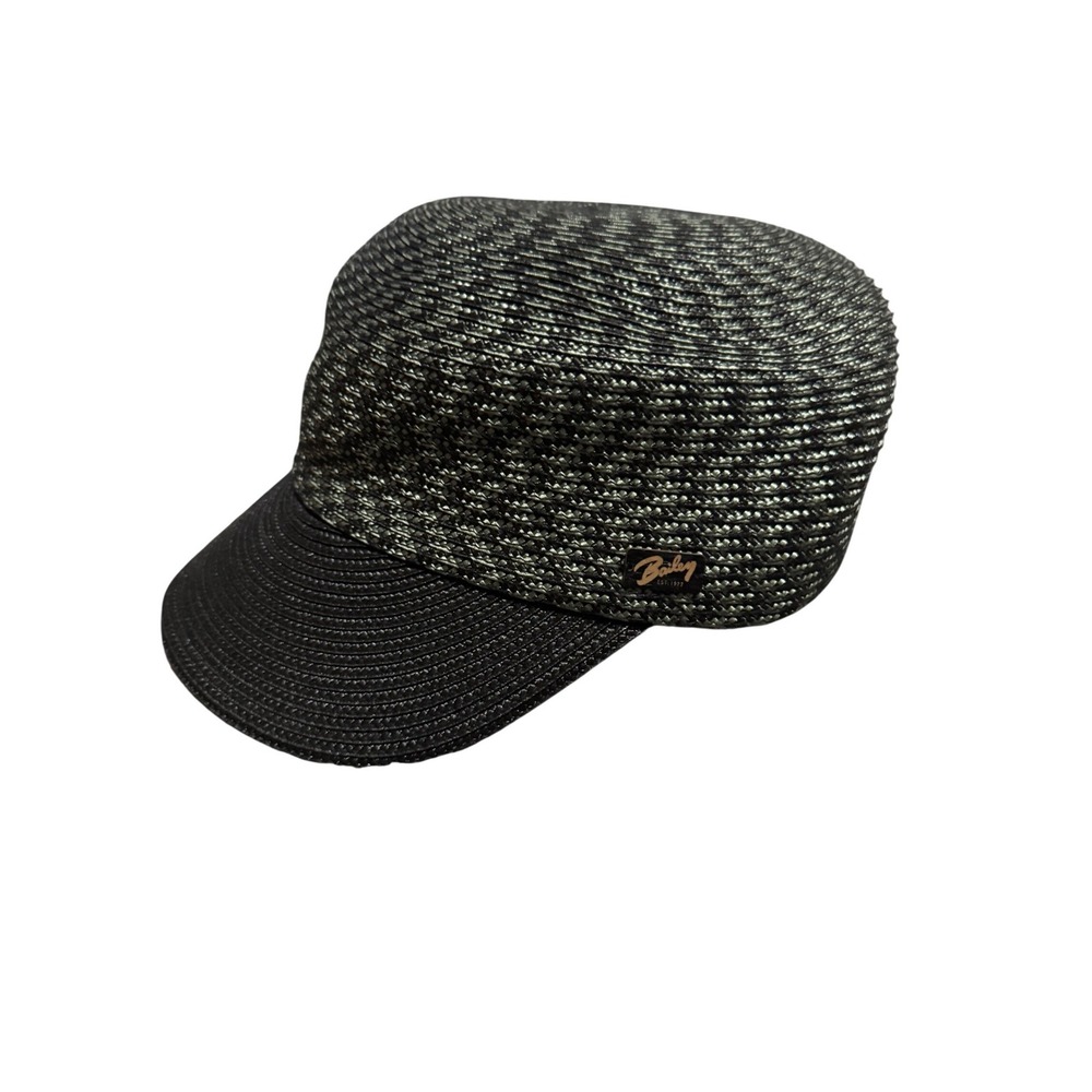 Bailey of Hollywood Mens Cadet‎ Cap Black Grey Braided Straw Military Hat